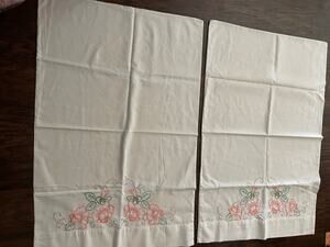 Vintage embroidered floral pillowcase pair standard size